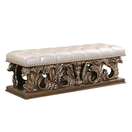 ACME Constantine Bench Light Gold Synthetic Leather Brown & Gold Finish