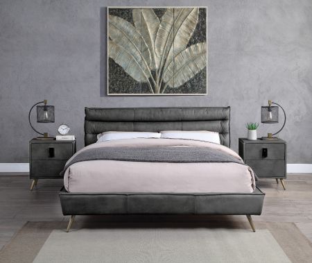 ACME Doris Queen Bed Gray Top Grain Leather