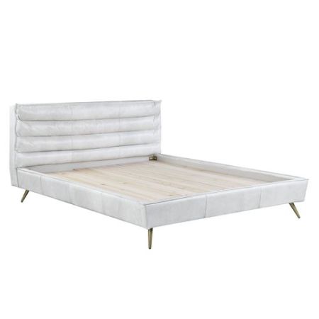 ACME Doris Queen Bed Vintage White Top Grain Leather