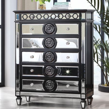 ACME Varian II Chest Mirrored Black & Sliver Finish