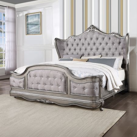 ACME Ariadne Queen Bed Velvet & Antique Platinum Finish