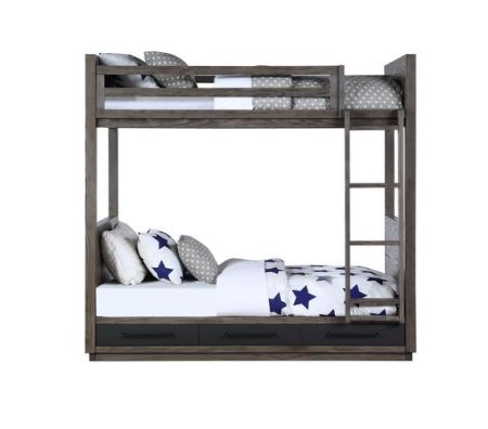 ACME Estevon Twin/Twin Bunk Bed W/Storage Gray Oak Finish