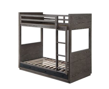 ACME Estevon Twin/Twin Bunk Bed W/Storage Gray Oak Finish