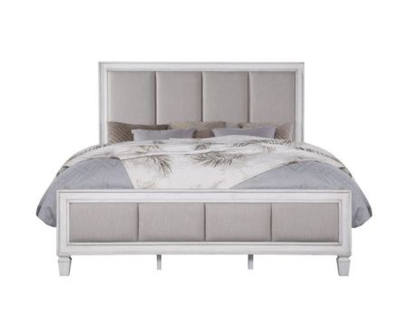 ACME Katia Queen Bed Light Gray Linen Rustic Gray & Weathered White Finish