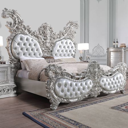 ACME Valkyrie EK Bed Synthetic Leather & Antique Platinum Finish