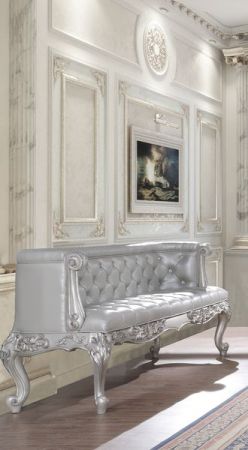 ACME Valkyrie Bench Synthetic Leather & Antique Platinum Finish