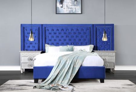 ACME Damazy EK Bed Blue Velvet