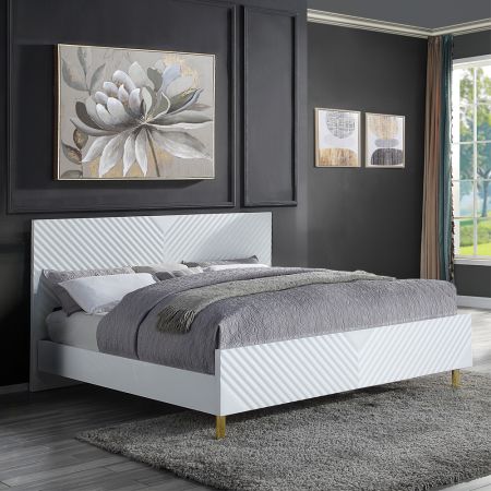 ACME Gaines EK Bed White High Gloss Finish