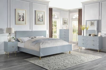 ACME Gaines EK Bed Gray High Gloss Finish