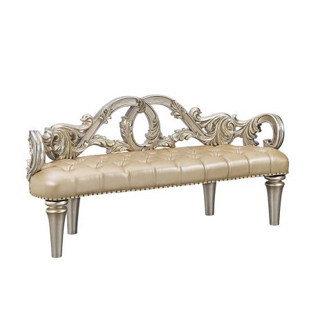 ACME Danae Bench Champagne Synthetic Leather & Gold Finish