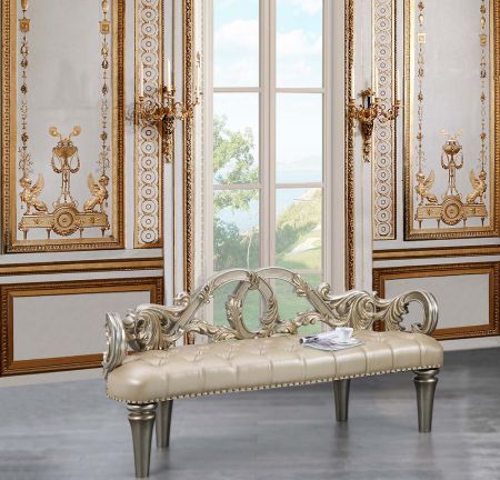 ACME Danae Bench Champagne Synthetic Leather & Gold Finish