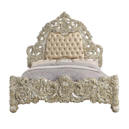 ACME Sorina EK Bed Synthetic Leather & Antique Gold Finish