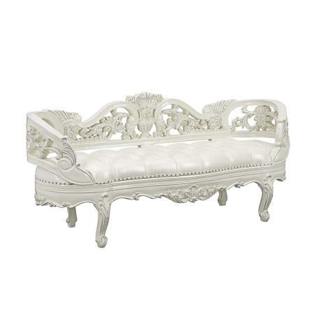 ACME Adara Bench Pearl White Synthetic Leather & Antique White Finish