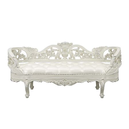 ACME Adara Bench Pearl White Synthetic Leather & Antique White Finish