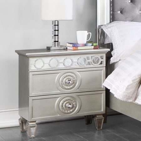 ACME Varian Nightstand Silver & Mirrored Finish