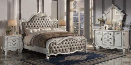 ACME Versailles II CK Bed Vintage Gray Vintage Gray Synthetic Leather & Bone White Finish