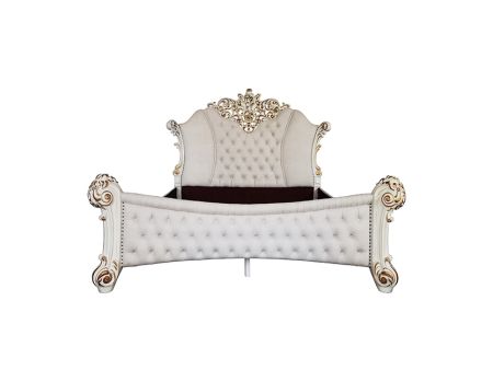 ACME Vendome CK Bed Two Tone Ivory Fabric & Antique Pearl Finish