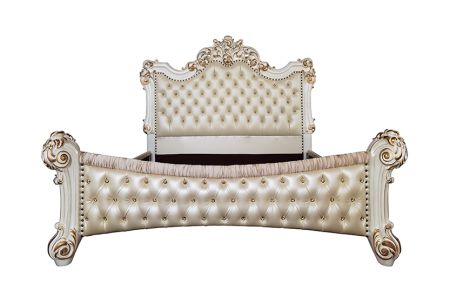 ACME Vendome CK Bed Synthetic Leather & Antique Pearl Finish