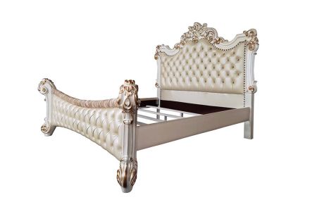 ACME Vendome Queen Bed Synthetic Leather & Antique Pearl Finish