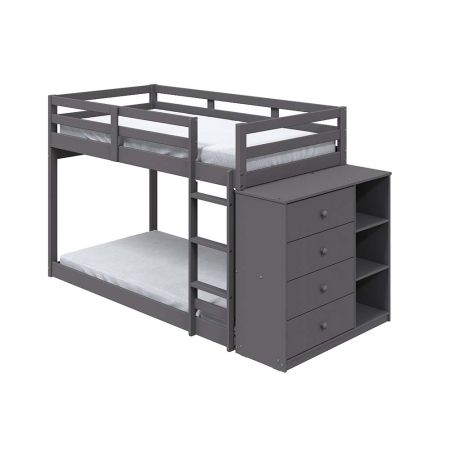 ACME Gaston Twin/Twin Bunk Bed W/4 Drawers & 3 Compartments Gray Finish