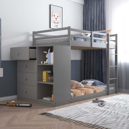 ACME Gaston Twin/Twin Bunk Bed W/4 Drawers & 3 Compartments Gray Finish