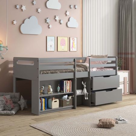 ACME Fabiana Twin Loft Bed W/Storage Gray Finish