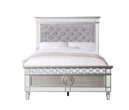 ACME Varian Twin Bed Gray Velvet Silver & Mirrored Finish