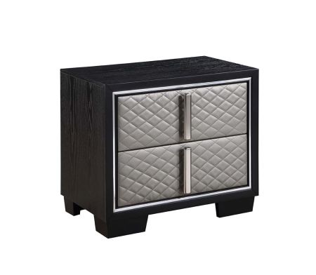 ACME Nicola Nightstand Silver Synthetic Leather & Black Finish