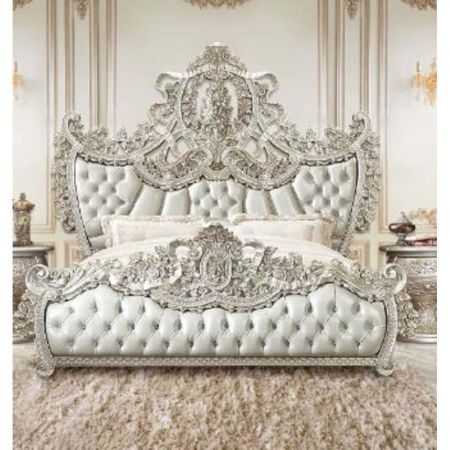 ACME Sandoval EK Bed Beige Synthetic Leather & Champagne Finish