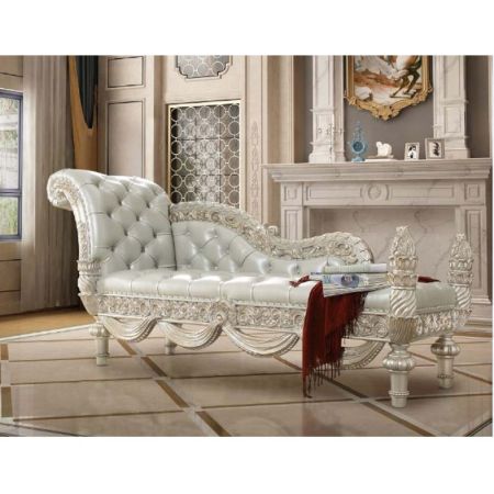 ACME Sandoval Bench Beige Synthetic Leather & Champagne Finish