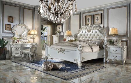 ACME Vendome CK Bed Synthetic Leather & Antique Pearl Finish