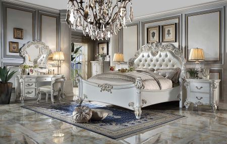 ACME Vendome Queen Bed Synthetic Leather & Antique Pearl Finish