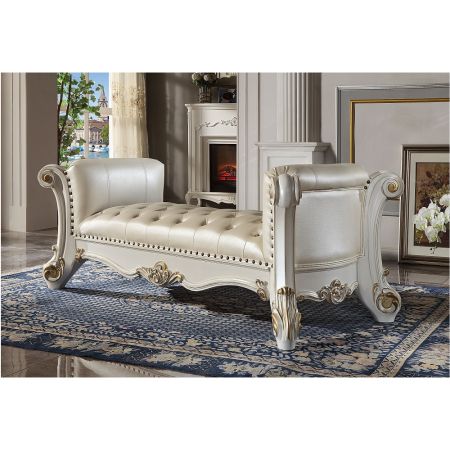 ACME Vendome Bench Pearl Synthetic Leather & Antique Pearl Finish