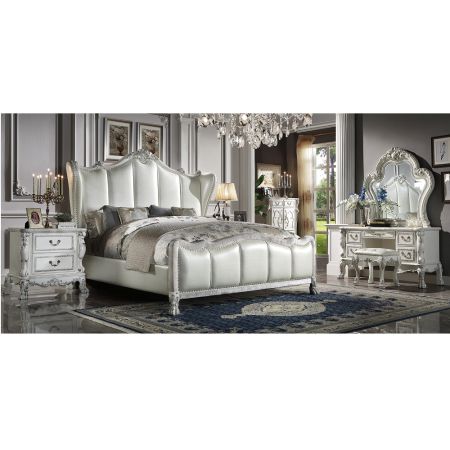 ACME Dresden II CK Bed Synthetic Leather & Bone White Finish