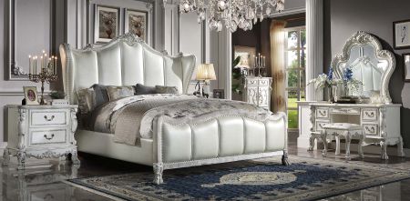 ACME Dresden II Queen Bed Synthetic Leather & Bone White Finish