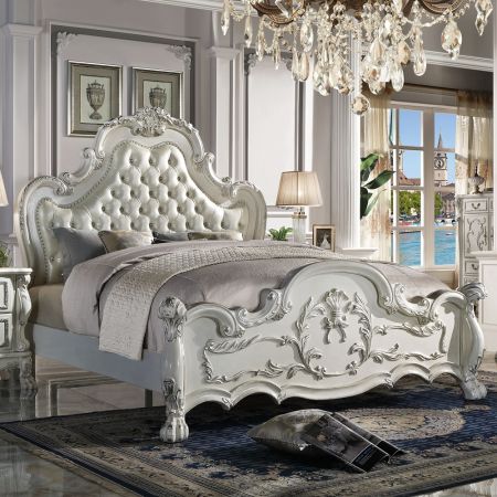 ACME Dresden CK Bed Synthetic Leather & Bone White Finish