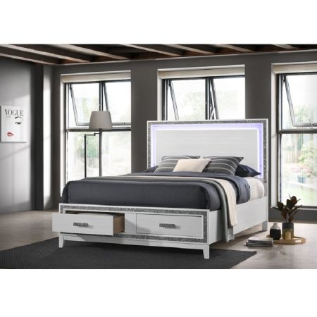 ACME Haiden EK Bed W/Led & Storage White Finish