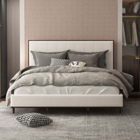 ACME Carena EK Bed Light Gray Fabric & White & Brown Finish