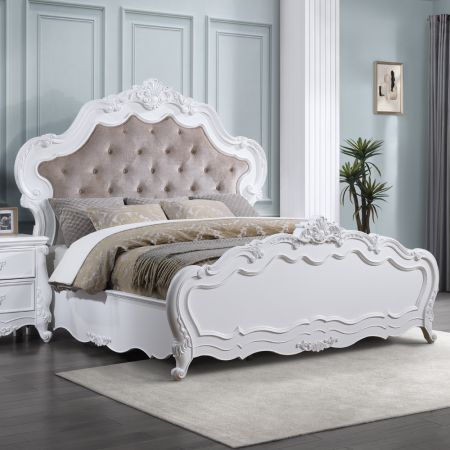 ACME Latisha Queen Bed Fabric & Antique Oak Finish