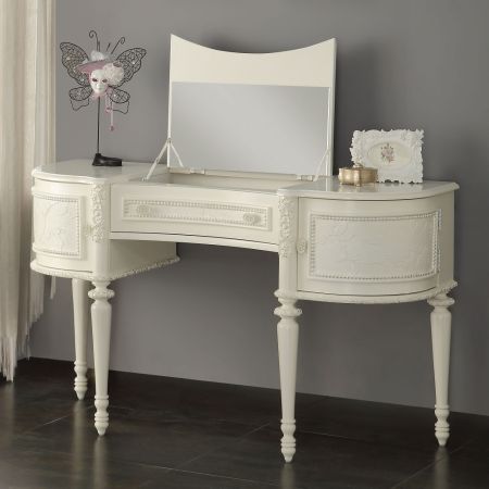 ACME Dorothy Vanity Desk & Mirror Ivory Finish