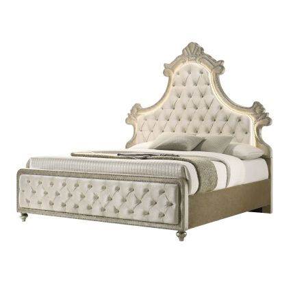 ACME Lucienne EK Bed W/Led Beige Velvet