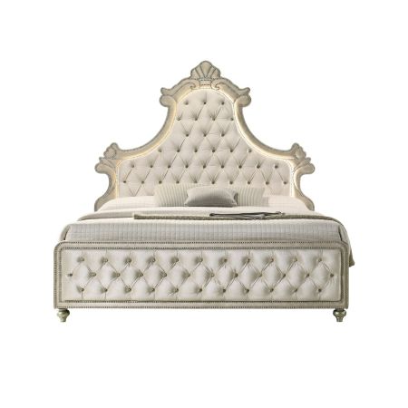 ACME Lucienne EK Bed W/Led Beige Velvet