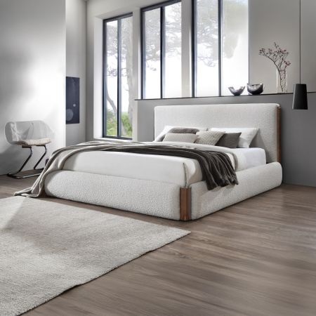 ACME Sandro EK Bed White Boucle & Walnut Finish