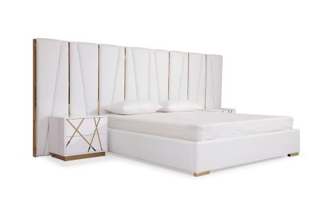 California King Modrest Nixa Modern White Bonded Leather & Gold Bed