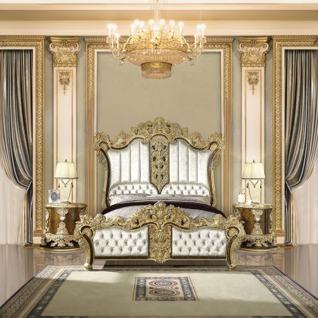 ACME Desiderius EK Bed Antique Gold & Dark Brown Finish