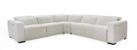 Divani Casa Beck- Contemporary White Fabric Sectional Sofa with 3 Recliners