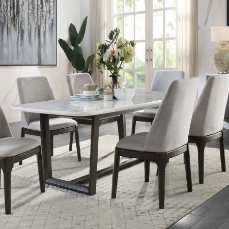 ACME Madan Dining Table W/Marble Top Marble Top & Weathered Gray Finish