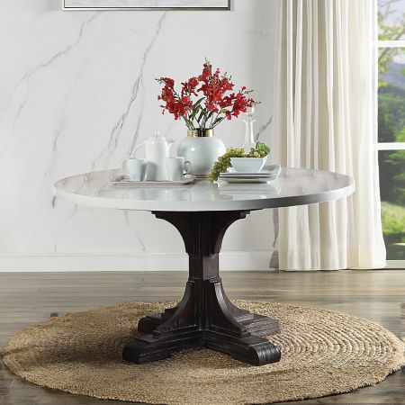 ACME Gerardo Dining Table White Marble Top & Weathered Espresso Finish