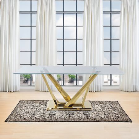 ACME Barnard Dining Table Clear Glass & Mirrored Gold Finish