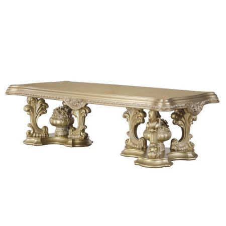 ACME Seville Dining Table W/Pedestal Base Gold Finish